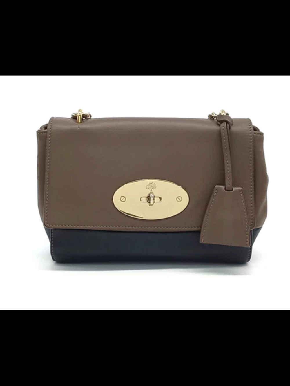 Mulberry Two-Tone Brown and Black Leather Shoulder Bag with Gold Turnlock